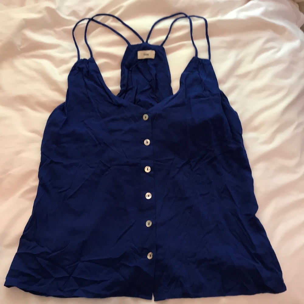 Royal blue flowy tank with buttons